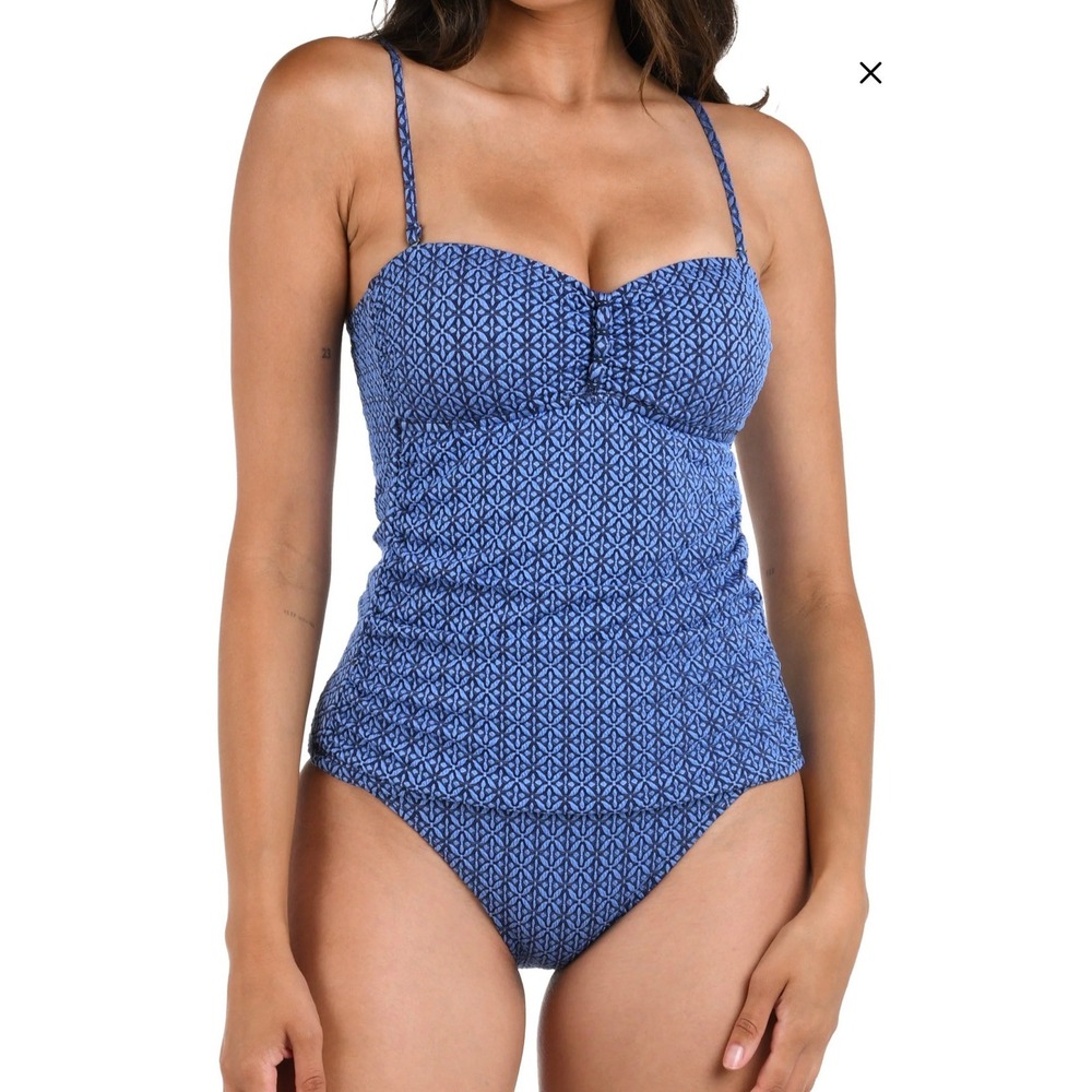 $180 La Blanca Chambray Charmed Coast Bandeau Swimsuit Tankini Set Sz 8 $180